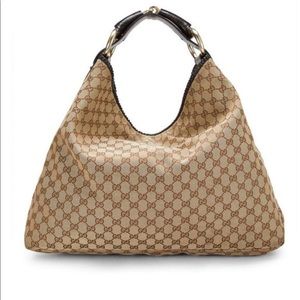Gucci Horsebit Large GG Brown Canvas Hobo Bag